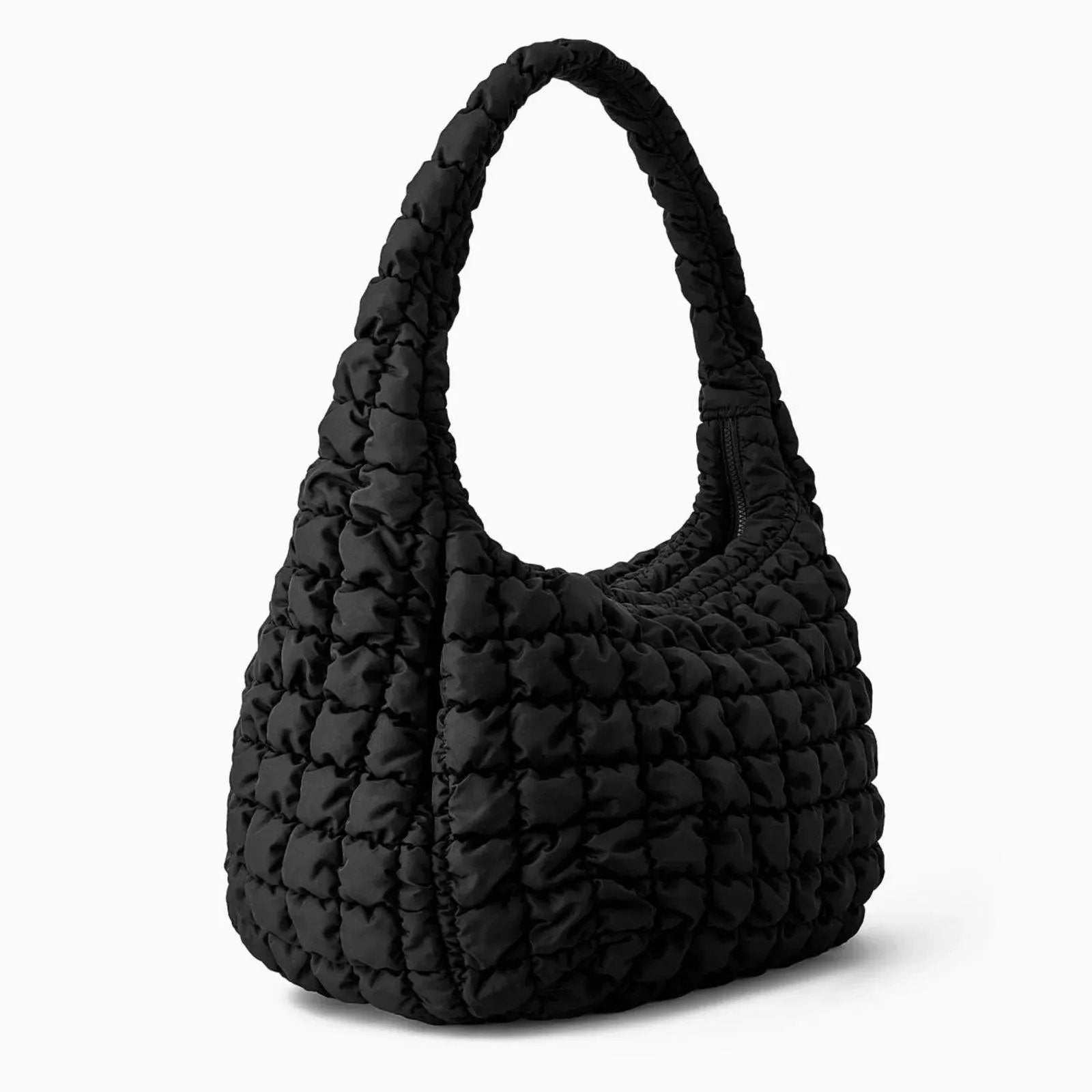 Ladies On-Trend Oversized Black Crossbody Bag with Puffy Quilted Texture