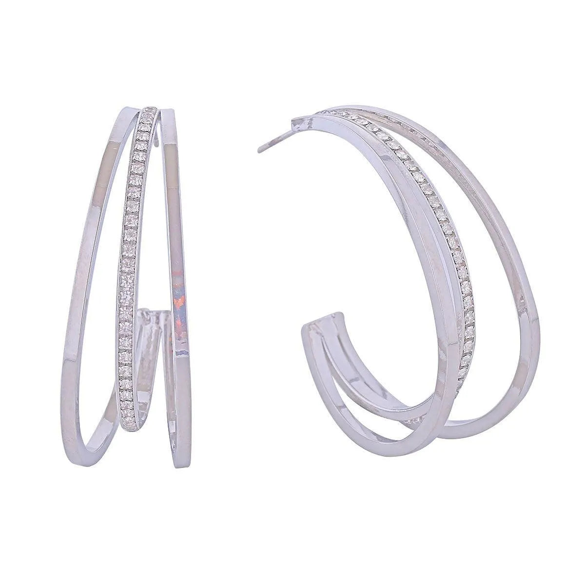 Latest Fashion Jewelry White Gold Tri-Design Open Hoop Earrings Jewelry Bubble