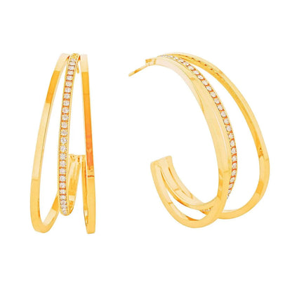 Latest Fashion Jewelry Yellow Gold Tri-Design Open Hoop Earrings Jewelry Bubble