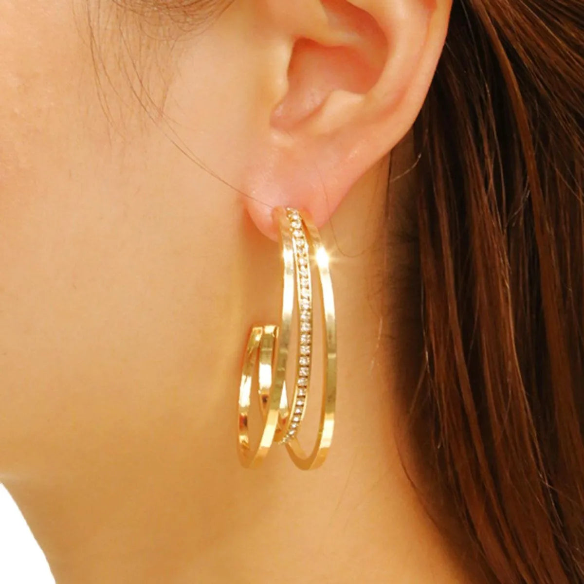 Latest Fashion Jewelry Yellow Gold Tri-Design Open Hoop Earrings Jewelry Bubble