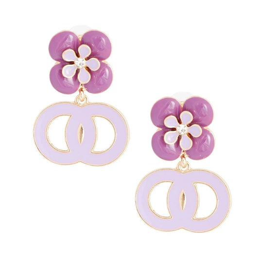 Lavender Infinity Earrings with Flower Studs Sweet Statement Jewelry Bubble