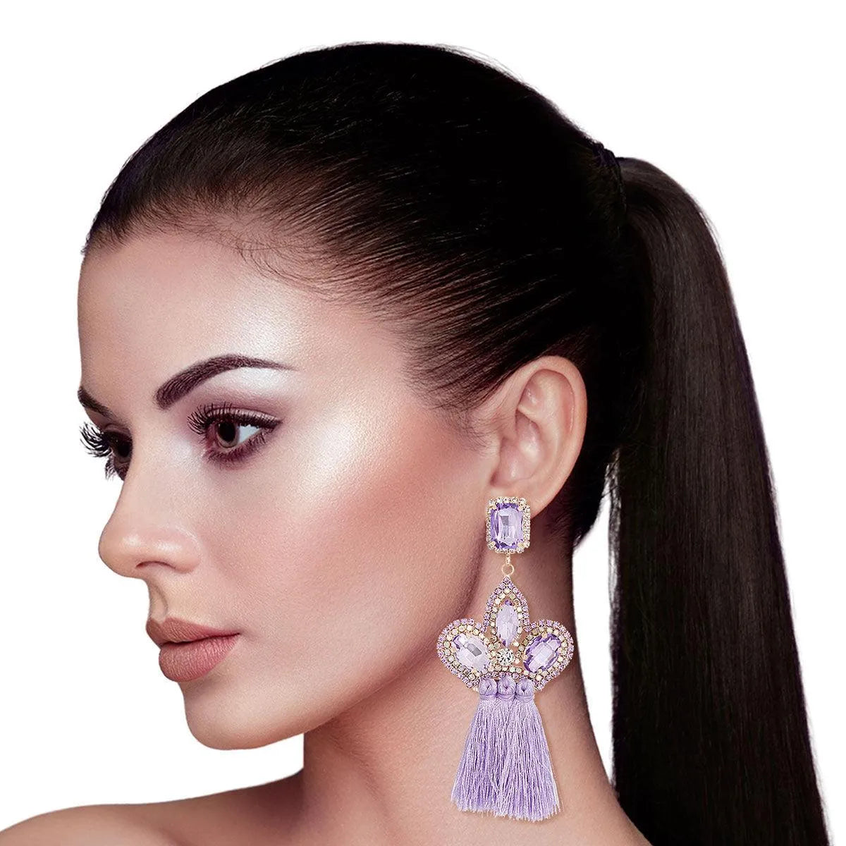 Lavender Jewel Tassel Drop Fashion Earrings - Shop Now! Jewelry Bubble