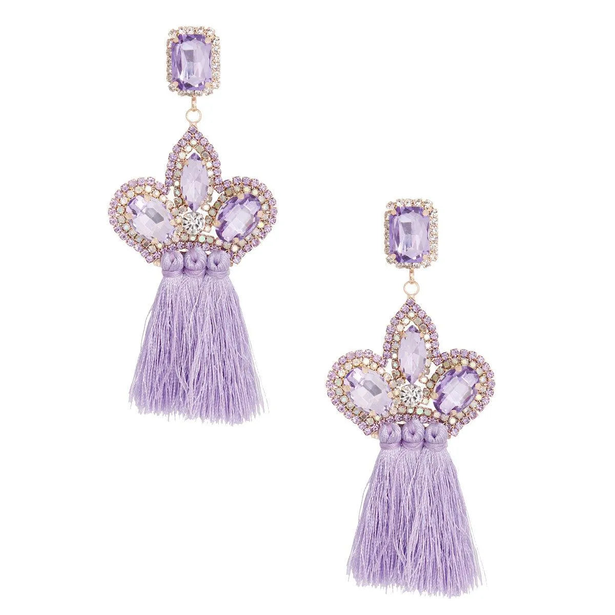 Lavender Jewel Tassel Drop Fashion Earrings - Shop Now! Jewelry Bubble