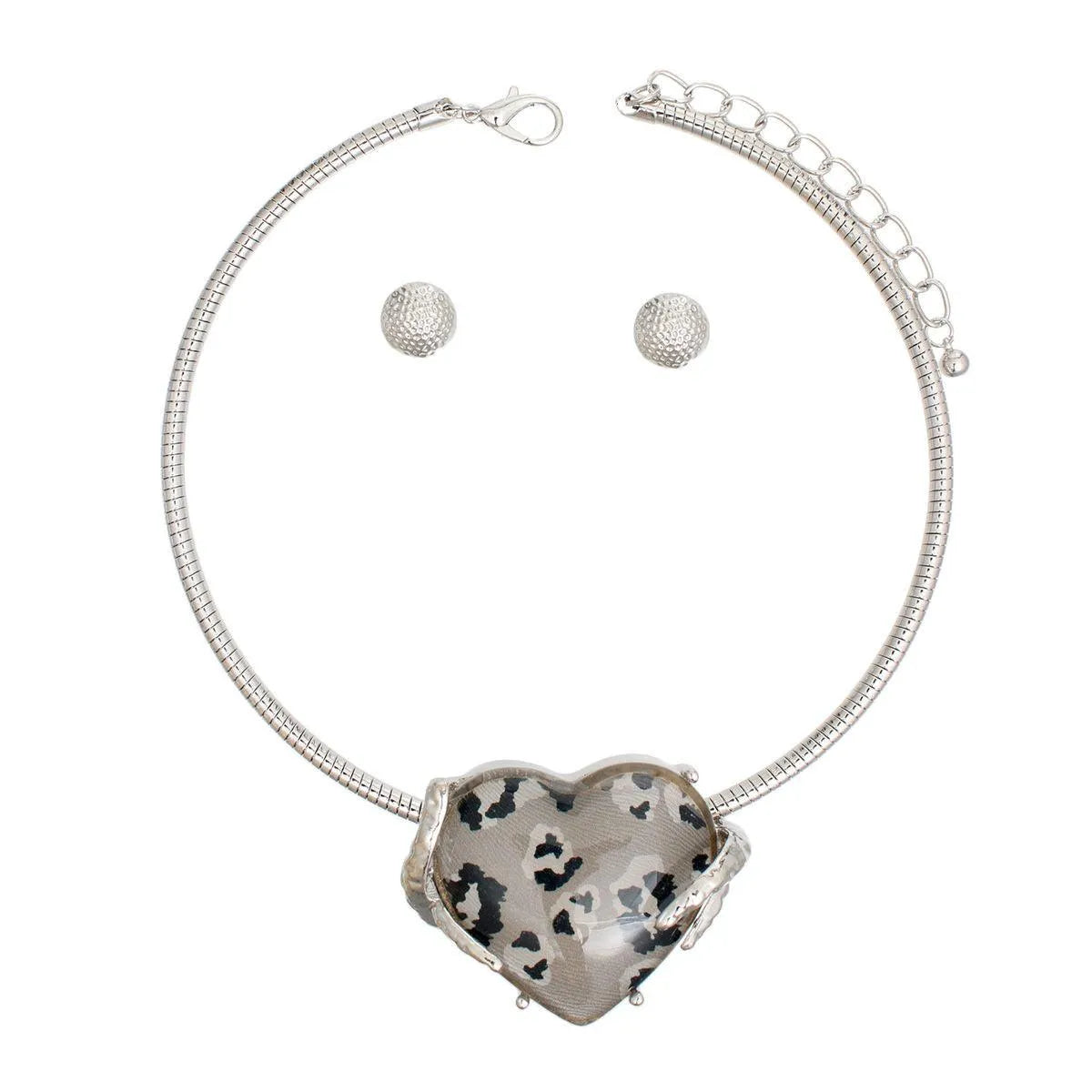 Leopard Print Heart Pendant Necklace - Women's Silver Fashion Jewelry Jewelry Bubble