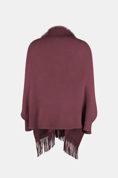 Long Sleeve Poncho with Fringe and Open Front Design Jewelry Bubble