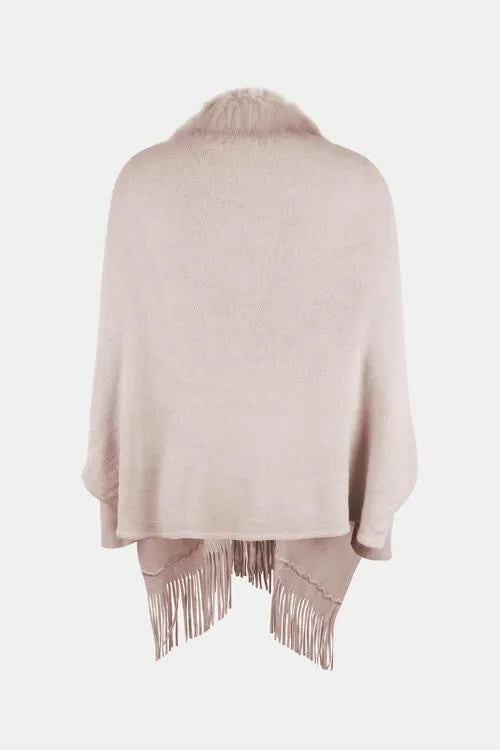 Long Sleeve Poncho with Fringe and Open Front Design Jewelry Bubble