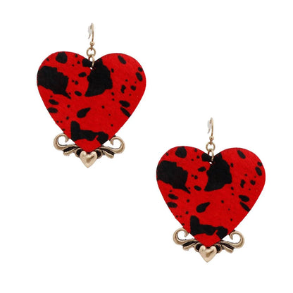 Love Red: Heart-Shaped Print Leather Earrings for Women Jewelry Bubble