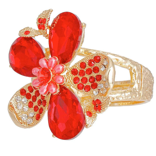 Lush Red/Gold Flower Bracelet to Adorn Your Wrist Jewelry Bubble