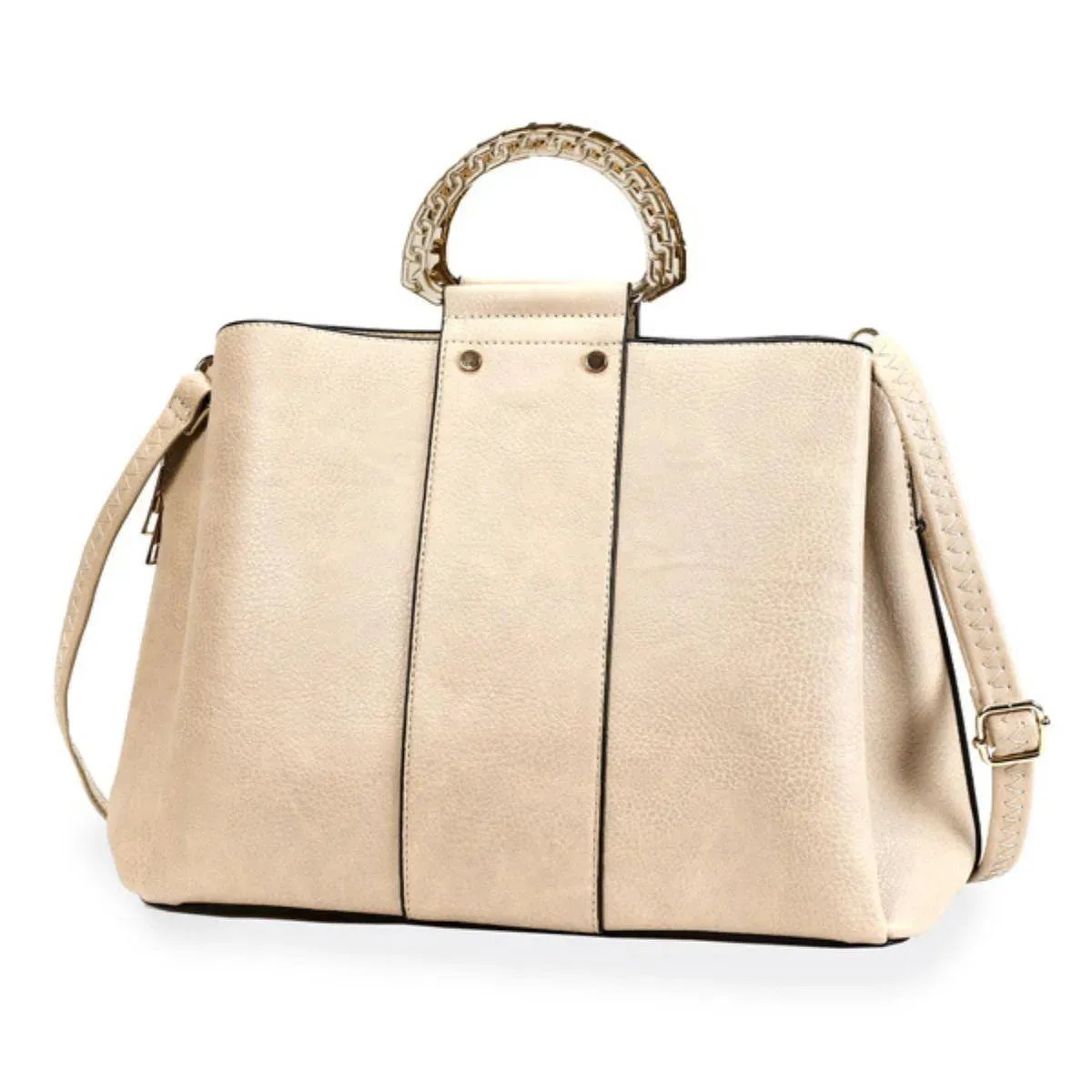Luxe Ivory Rigid Top Handle Handbag: Sophisticated Style for Women
