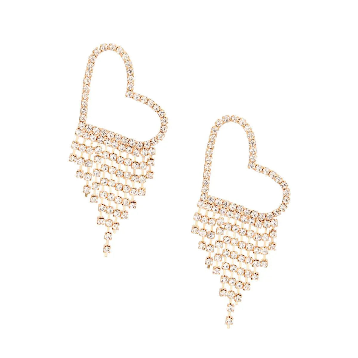 Luxurious Heart Gold Earrings with Rhinestone Fringe – Shop Fashion Jewelry Now Jewelry Bubble