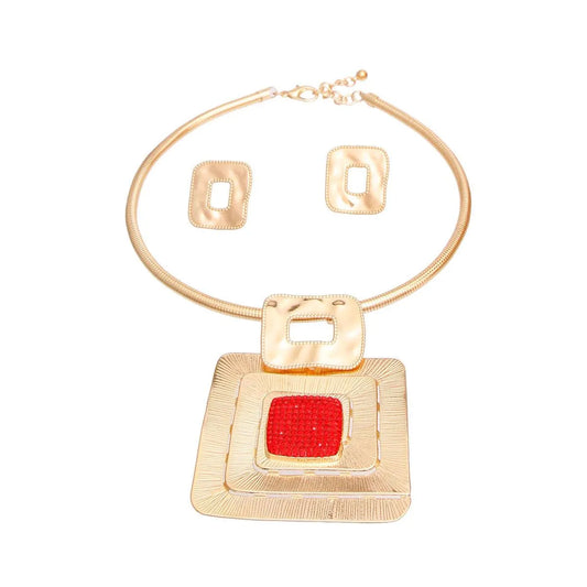 Make a Bold Statement: Focus on Red Fashion Necklace Set Jewelry Bubble