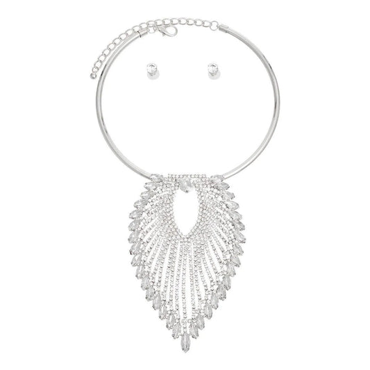 Make a Bold Statement: Stunning Clear Leaf Collar Necklace Set Jewelry Bubble