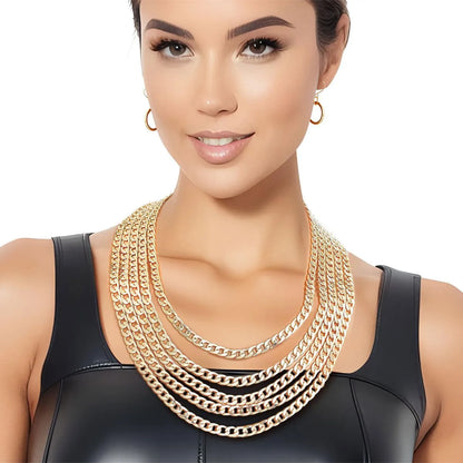 Make a Statement: Stunning Chain Necklace Gold Curb Layered and Earrings | Fashion Jewelry Set Pinktown