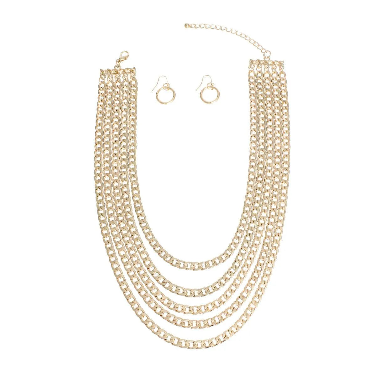 Make a Statement: Stunning Chain Necklace Gold Curb Layered and Earrings | Fashion Jewelry Set Pinktown