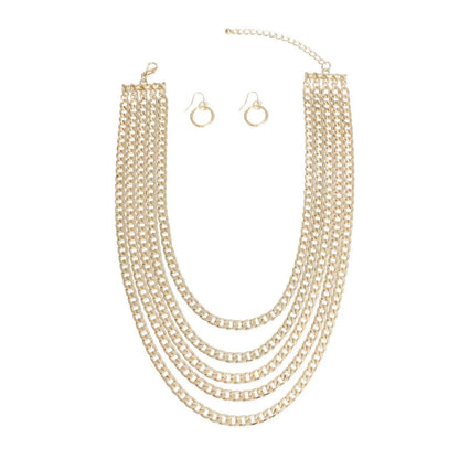 Make a Statement: Stunning Chain Necklace Gold Curb Layered and Earrings | Fashion Jewelry Set Pinktown