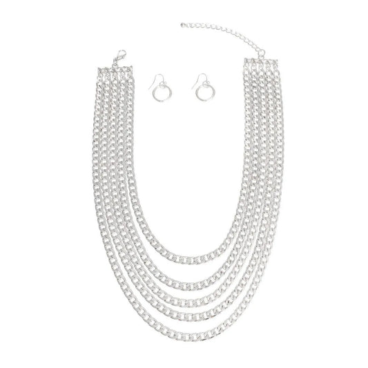 Make a Statement: Stunning Chain Necklace Silver Curb Layered and Earrings | Fashion Jewelry Set Jewelry Bubble