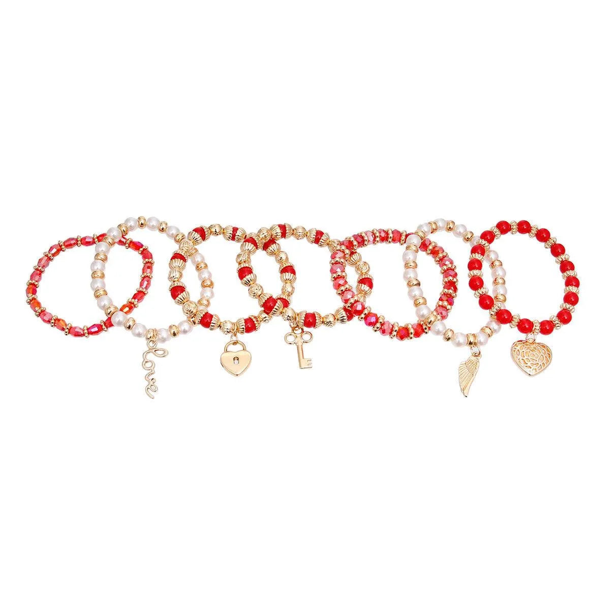 Make a Statement with Red & Faux Pearl Love Charm Bracelets: Shop the Latest Trends Now Jewelry Bubble