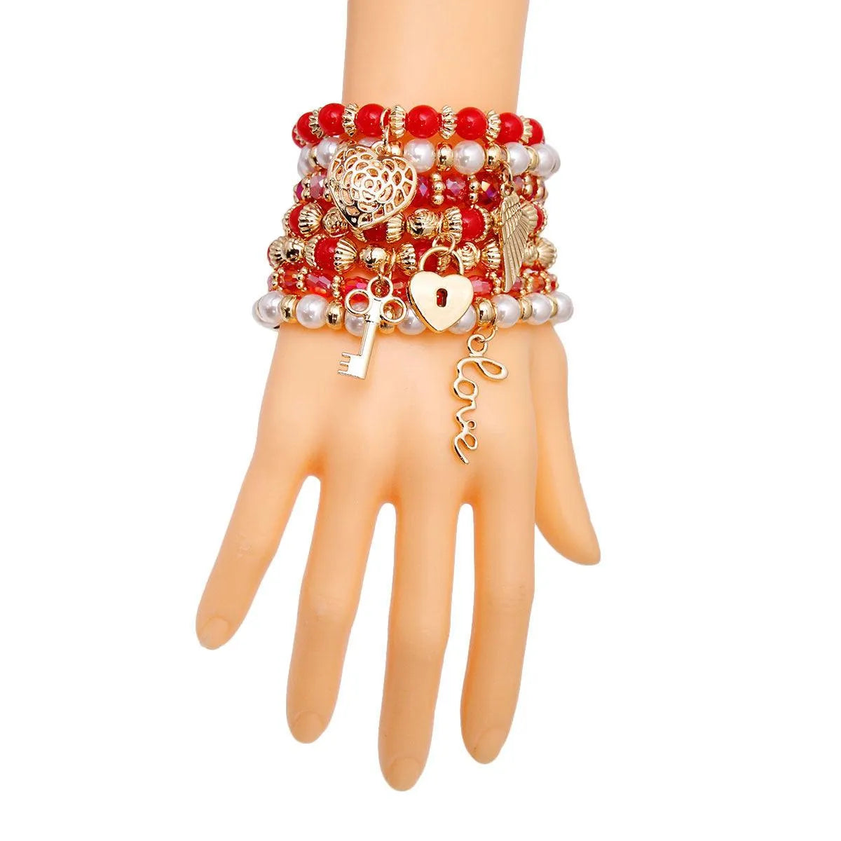 Make a Statement with Red & Faux Pearl Love Charm Bracelets: Shop the Latest Trends Now Jewelry Bubble