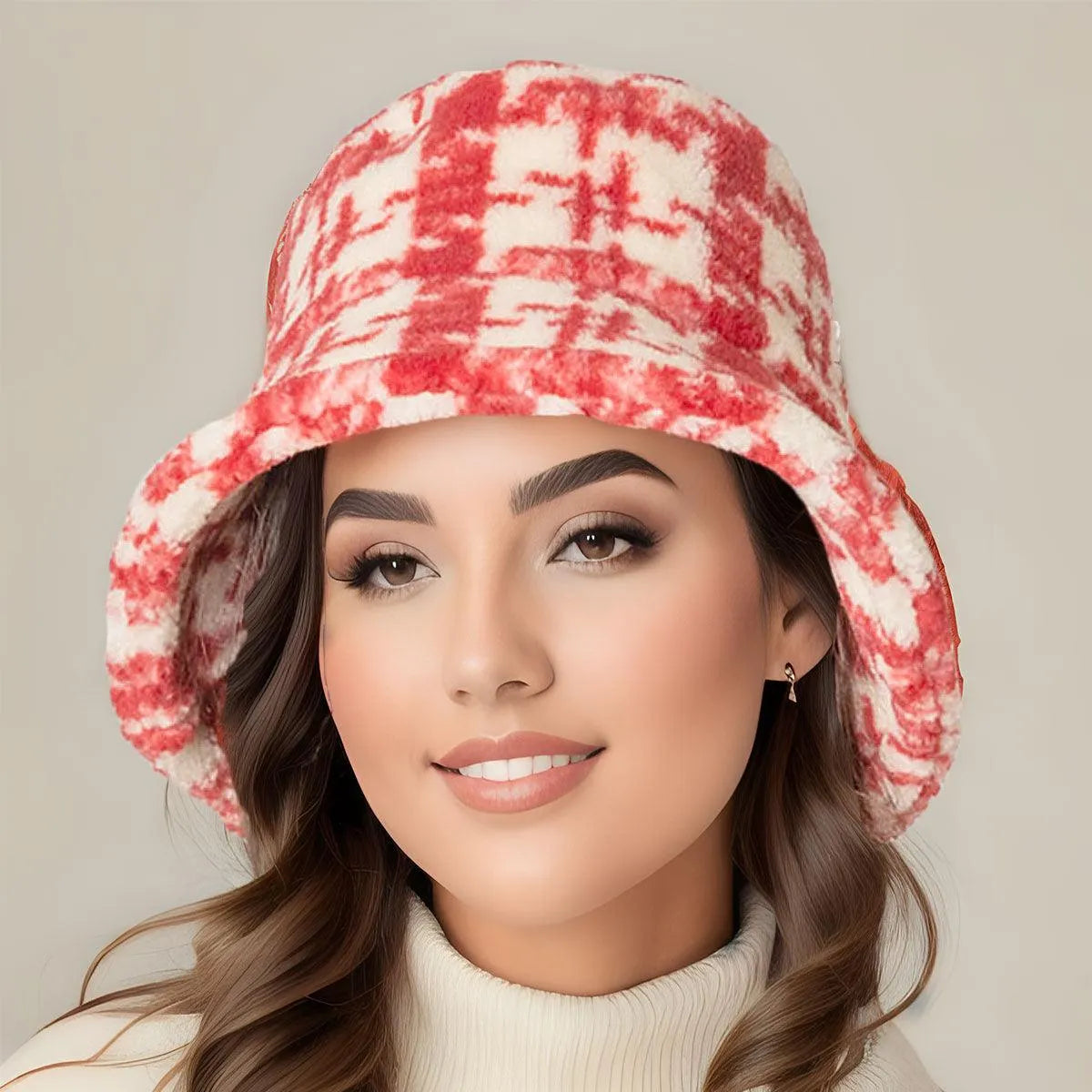 Make a Style Statement: Plaid Print Sherpa Bucket Hat for Women Jewelry Bubble