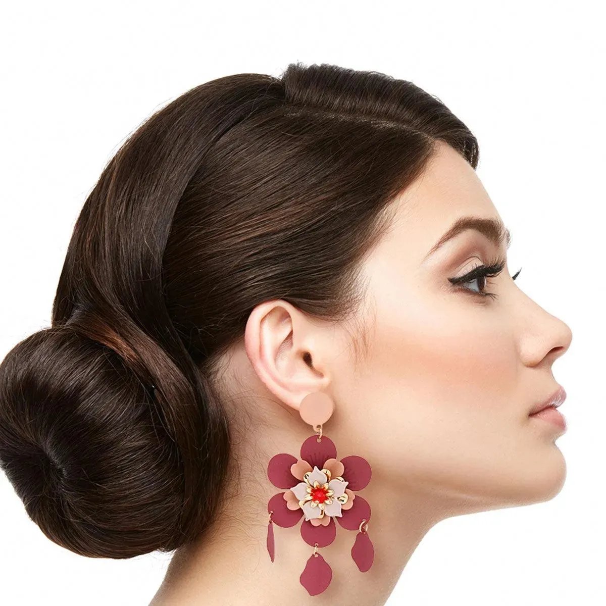 Matte Resin Layered Flower Earrings: Style Meets Sophistication