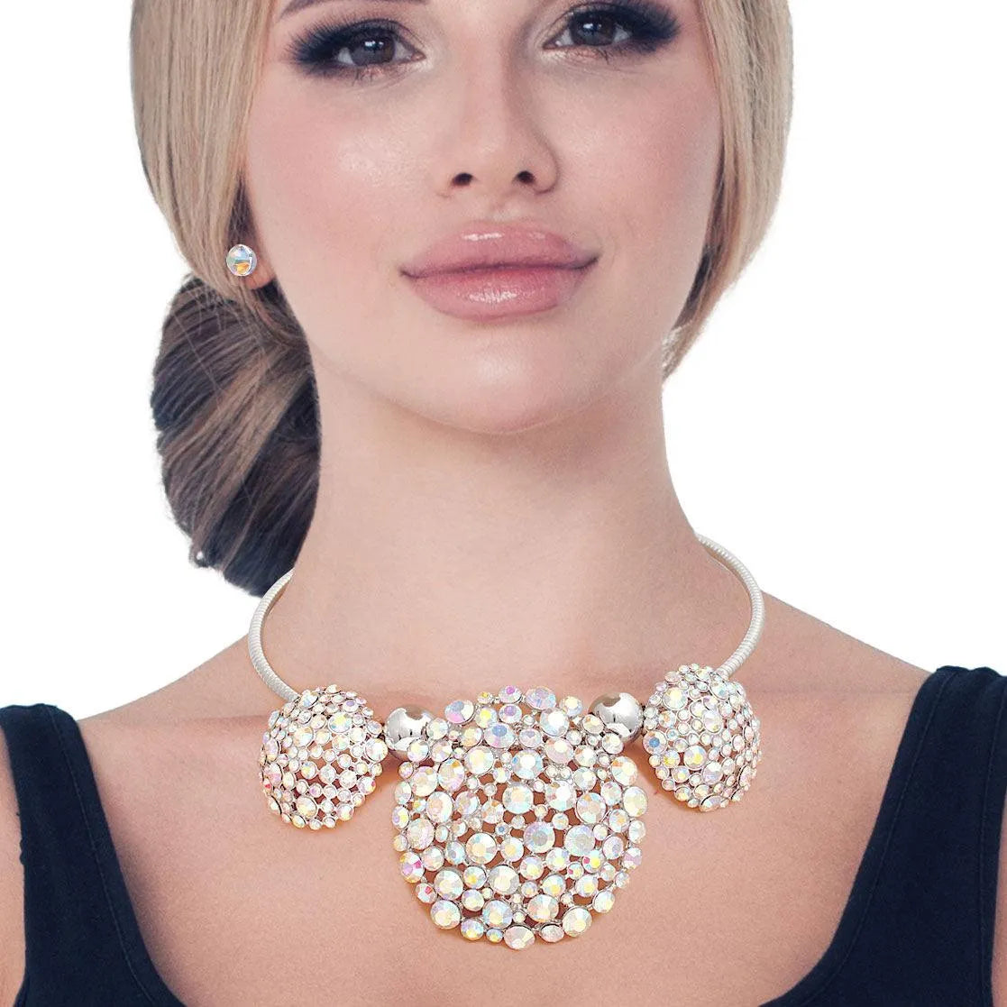 Mesmerizing Aurora Borealis Necklace: Triple Dome Sparkle Pinktown