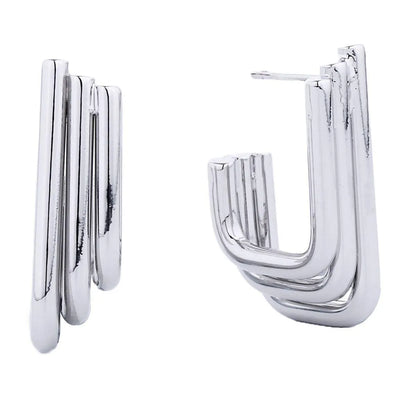 Minimalist Fashion Jewelry: White Gold-finished Small Stack Curve Design Earrings Pinktown