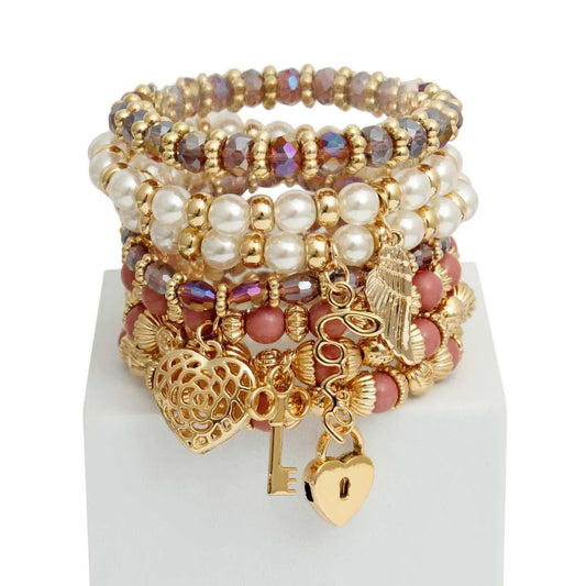 Mulberry and Faux Pearl Love Charm Bracelets - Shop Now! Jewelry Bubble