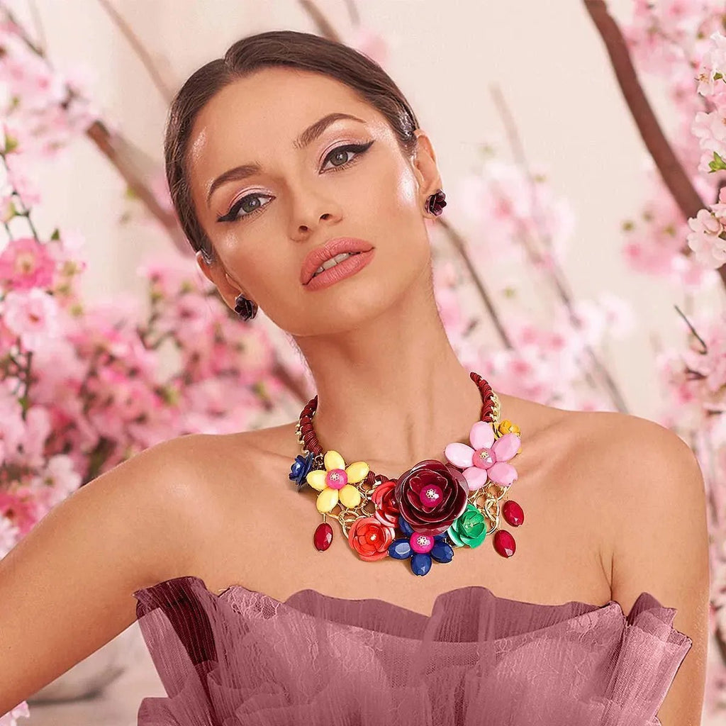 Multicolor Bloom Collar Necklace Set: Your Stylish Statement Piece