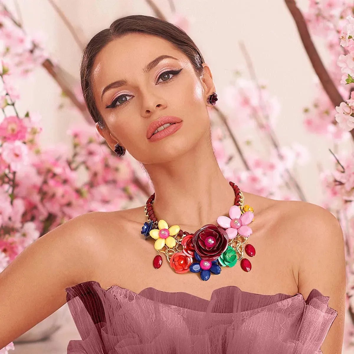 Multicolor Bloom Collar Necklace Set: Your Stylish Statement Piece