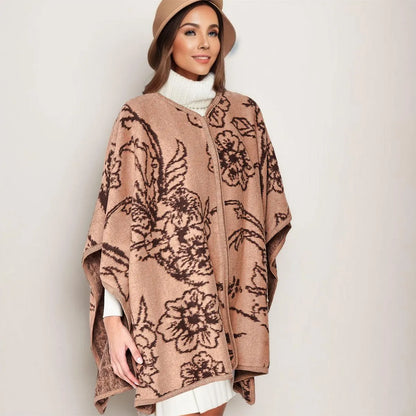 Must-Have Kimono Ruana: Stay Warm Stylish Acrylic Camel Flower Knit Jewelry Bubble