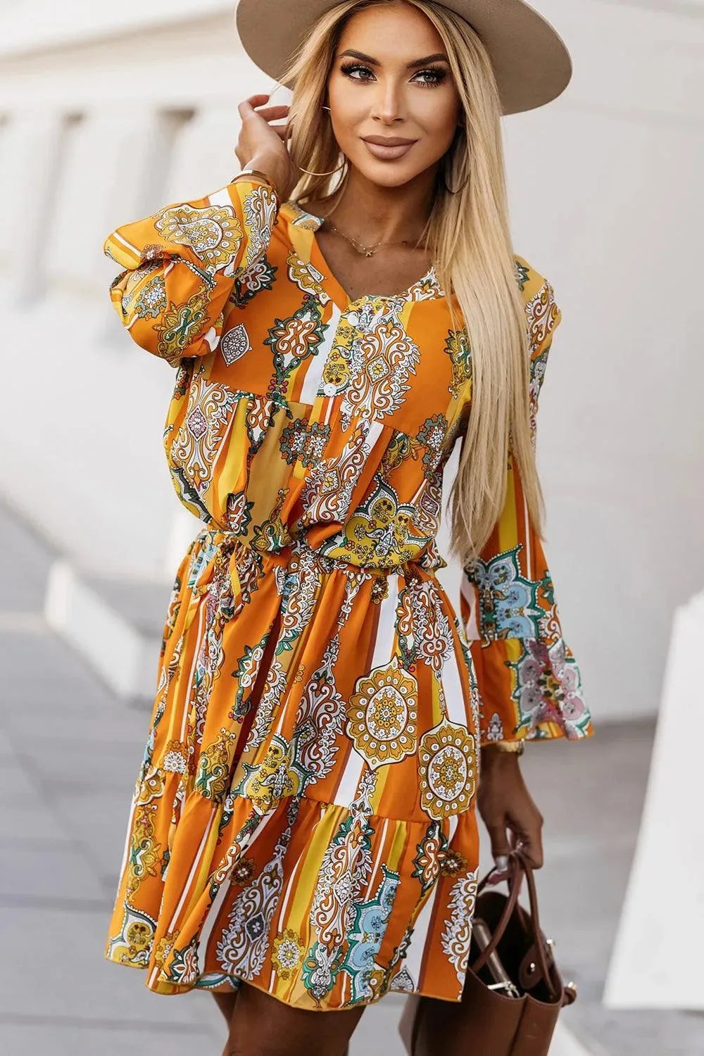 Notched Neck Dress with Flounce Sleeve | Shop Now