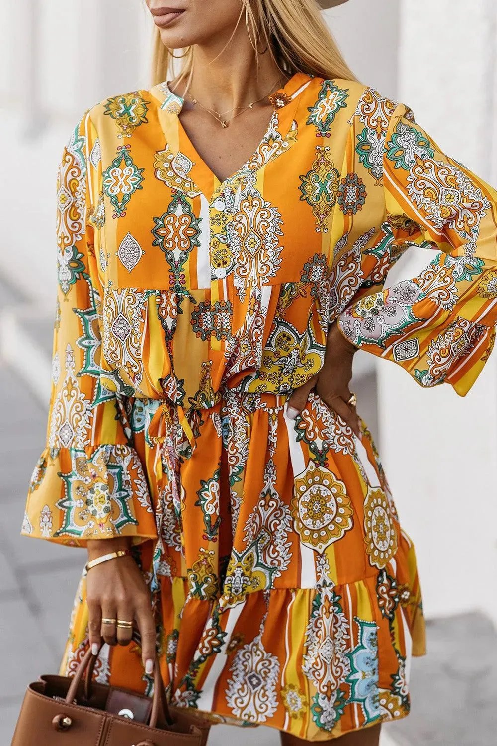 Notched Neck Dress with Flounce Sleeve | Shop Now