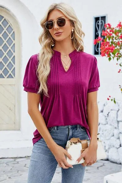 Notched Short Sleeve Women's T-Shirt: Where Comfort Meets Style Trendsi