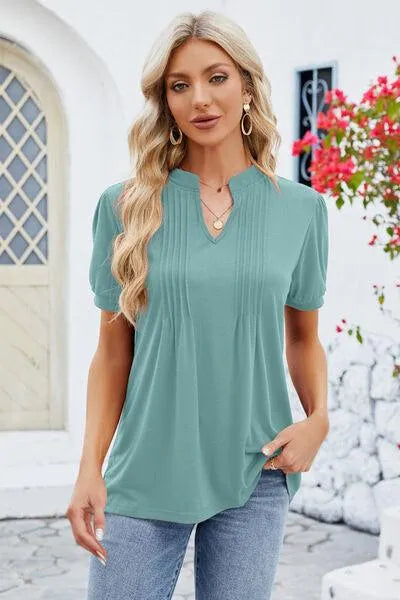 Notched Short Sleeve Women's T-Shirt: Where Comfort Meets Style Trendsi
