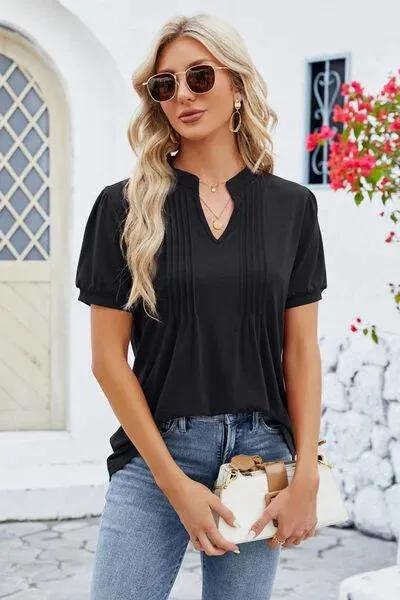 Notched Short Sleeve Women's T-Shirt: Where Comfort Meets Style