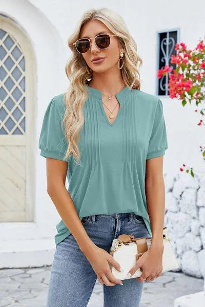 Notched Short Sleeve Women's T-Shirt: Where Comfort Meets Style Trendsi