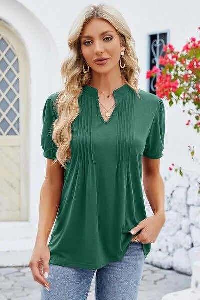 Notched Short Sleeve Women's T-Shirt: Where Comfort Meets Style Trendsi