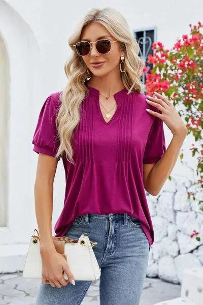 Notched Short Sleeve Women's T-Shirt: Where Comfort Meets Style