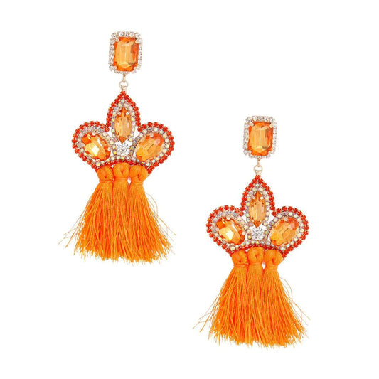 Orange Jewel Tassel Drop Fashion Earrings - Shop Now! Jewelry Bubble