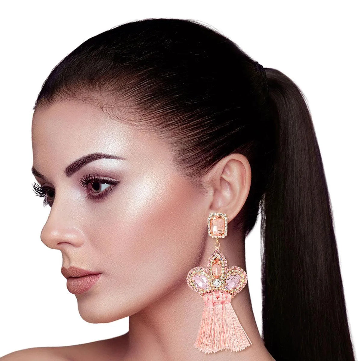 Pink Jewel Tassel Drop Fashion Earrings - Shop Now! Jewelry Bubble