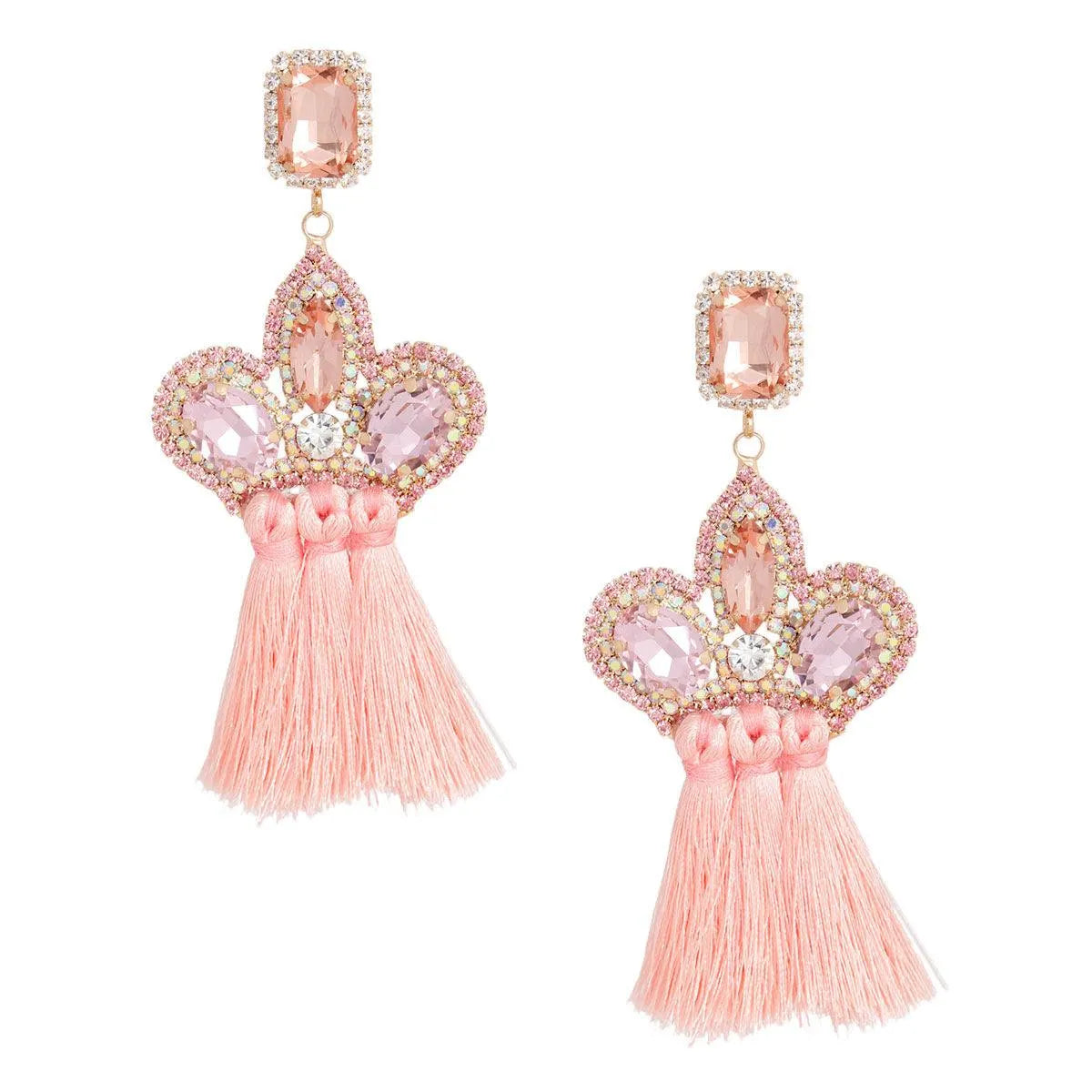 Pink Jewel Tassel Drop Fashion Earrings - Shop Now! Jewelry Bubble