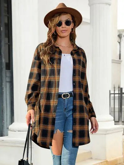 Plaid Button Up Shirt for Relaxed Style: Dropped Shoulder Design Jewelry Bubble