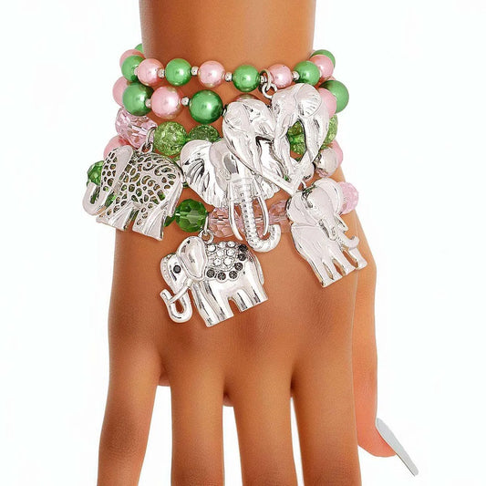 Playful Elephant Beaded Stretch Bracelets (Set of 5) Jewelry Bubble