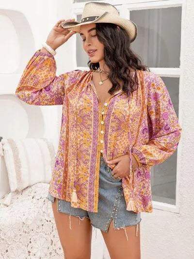 Plus Size Fashion: Tie Neck Tassel Blouse Jewelry Bubble