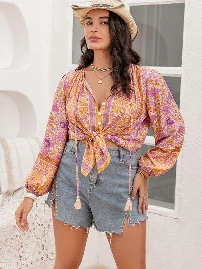 Plus Size Fashion: Tie Neck Tassel Blouse Jewelry Bubble