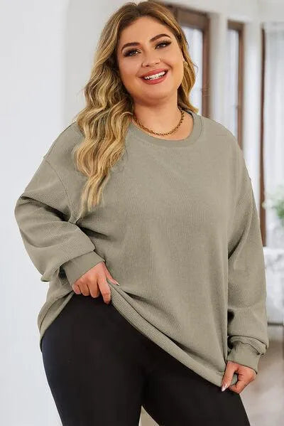 Plus Size Round Neck Dropped Shoulder Sweatshirt Jewelry Bubble