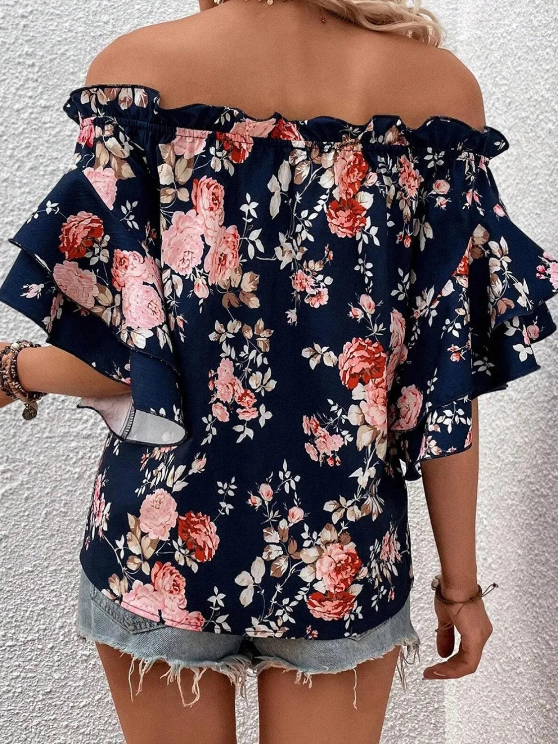 Printed Florals Off-Shoulder Blouse: Embrace Botanical Beauty Jewelry Bubble