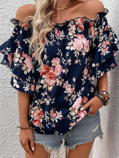 Printed Florals Off-Shoulder Blouse: Embrace Botanical Beauty Jewelry Bubble