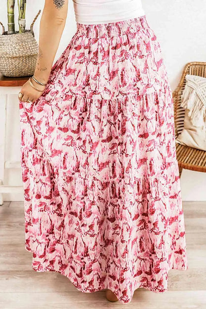 Printed Smocked Waist Maxi Skirt Jewelry Bubble