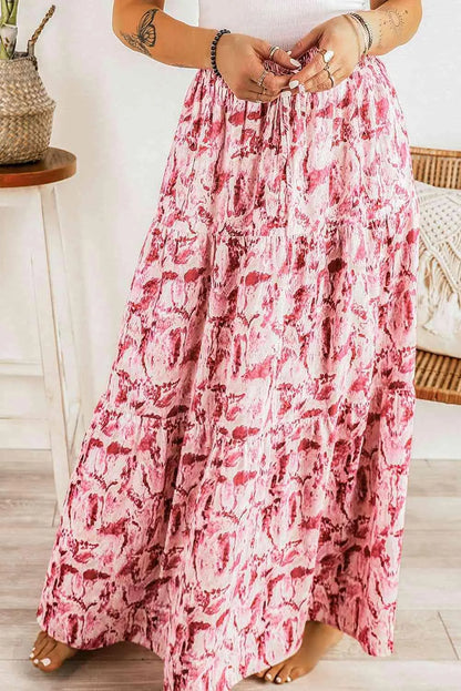 Printed Smocked Waist Maxi Skirt Jewelry Bubble